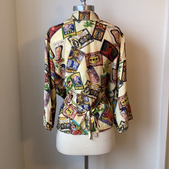 Citron Silk Button Down Asia Chinatown Long Sleeve Shirt L - Picture 4 of 5